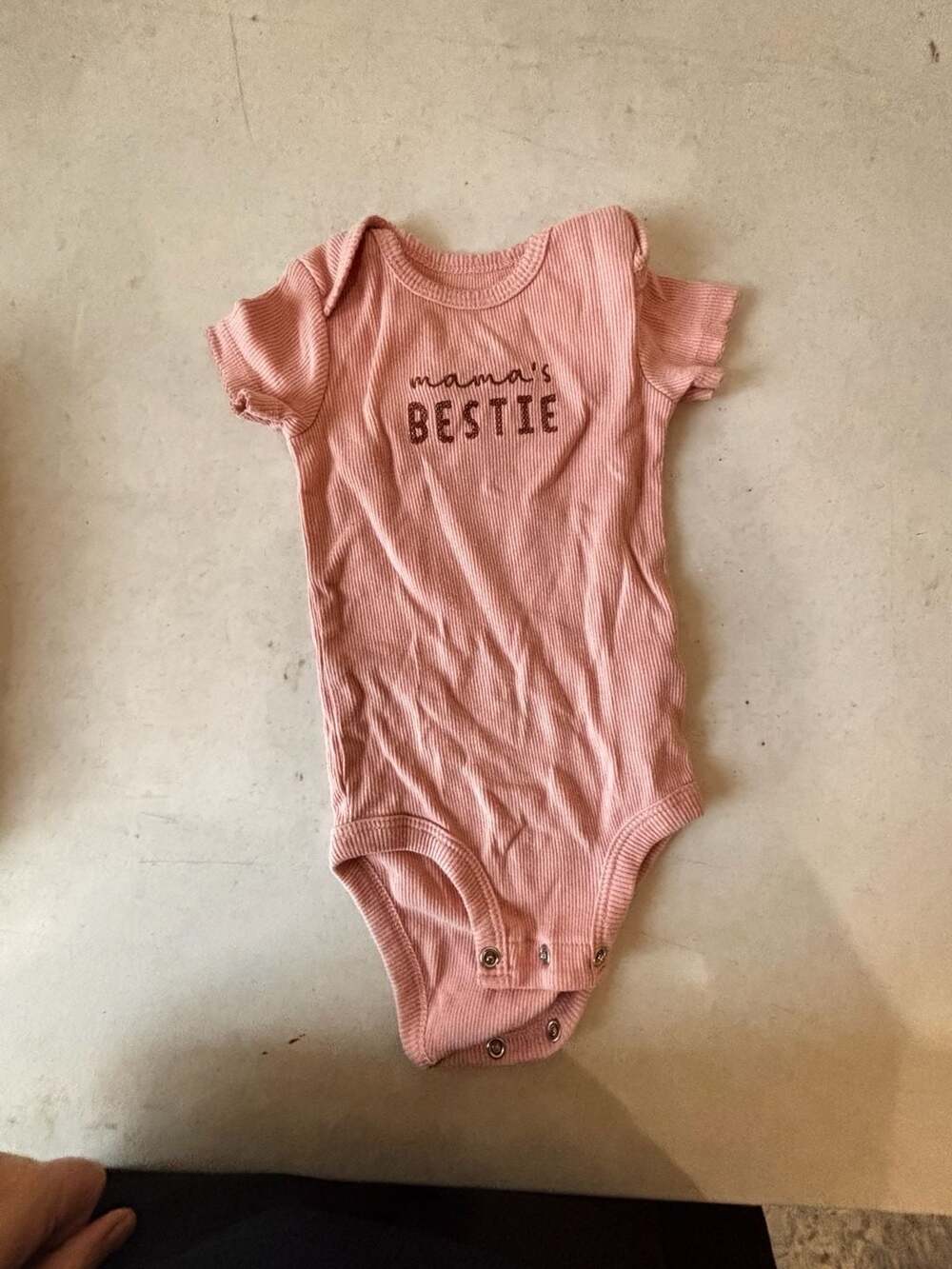 Carter's Child of Mine Pink Ribbed "Mama's Bestie" Short Sleeve Baby Bodysuit